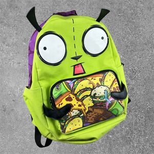Nickelodeon Invader Zim Gir Backpack Kids OS Green Purple Food Graphic Bioworld